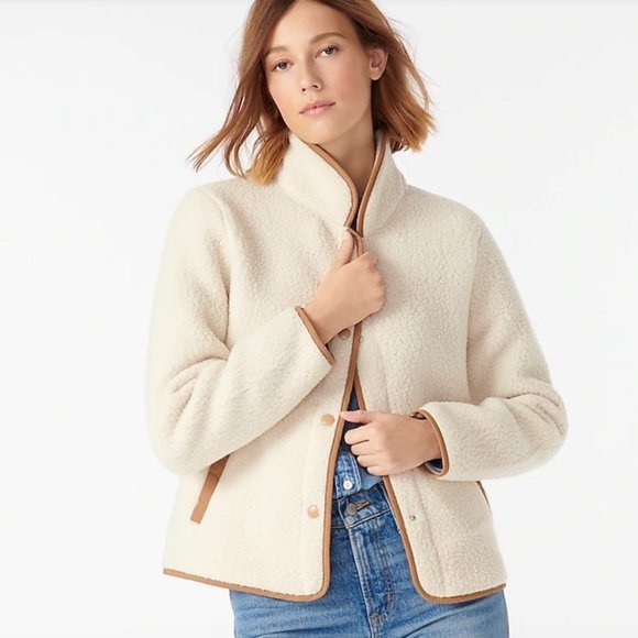 J. Crew Polartec® Fleece Sherpa Snap-Front Jacket Cream/Tan Size L